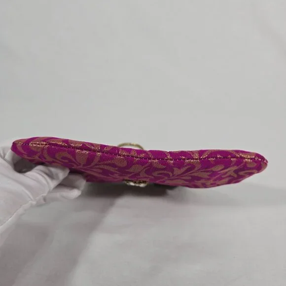 VINTAGE - ANTIQUE Bridgerton Hipster FUCHSIA Embellished Gold Details Clutch Bag - Picture 10 of 17